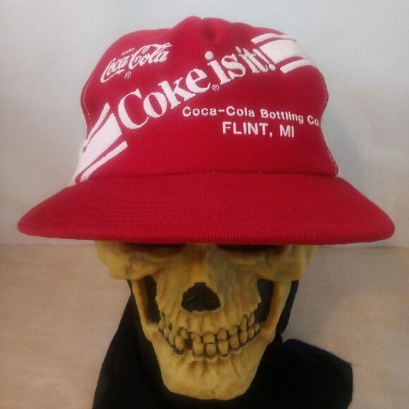 Vintage Coca-Cola Bottling Flint Michigan Coke Is It Snap Back Trucker Hat - Picture 1 of 8